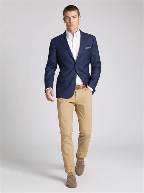 navy suit jacket with khaki pants